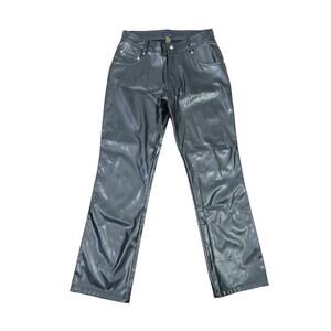 Vintage 90s JouJou black vinyl faux leather mid rise bootcut pants 10